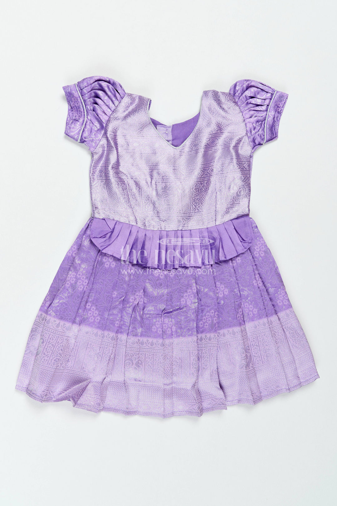 The Nesavu Girls Kanchi Silk Frock Traditional Silk Frock in Purple for Milestone Days Nesavu 18 (2Y) / Purple / Style 1 KSF082AA-18 Nesavu Traditional Silk Frock In Purple For Parties And Memorable KSF082AA-18