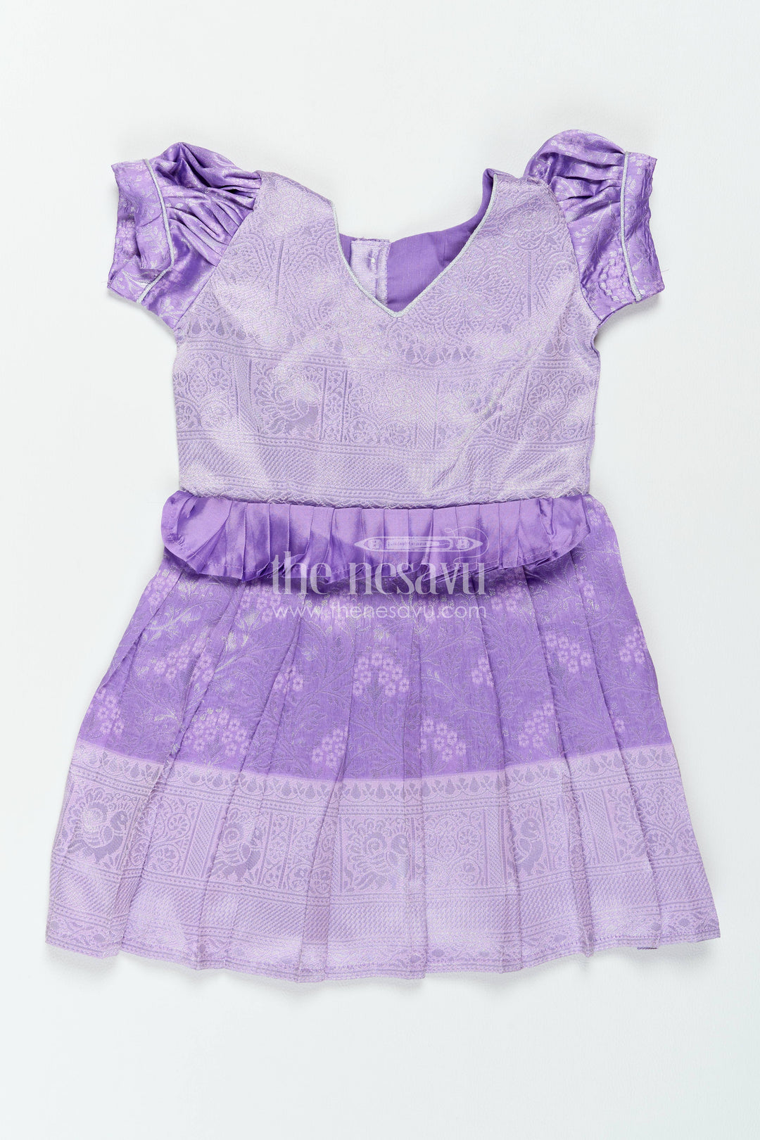 The Nesavu Girls Kanchi Silk Frock Traditional Silk Frock in Purple for Milestone Days Nesavu 18 (2Y) / Purple / Style 2 KSF082AB-18 Nesavu Traditional Silk Frock In Purple For Parties And Memorable KSF082AB-18