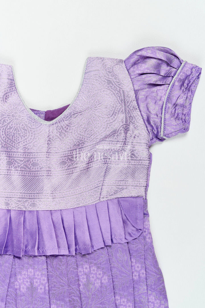 The Nesavu Girls Kanchi Silk Frock Traditional Silk Frock in Purple for Milestone Days Nesavu Nesavu Traditional Silk Frock In Purple For Parties And Memorable