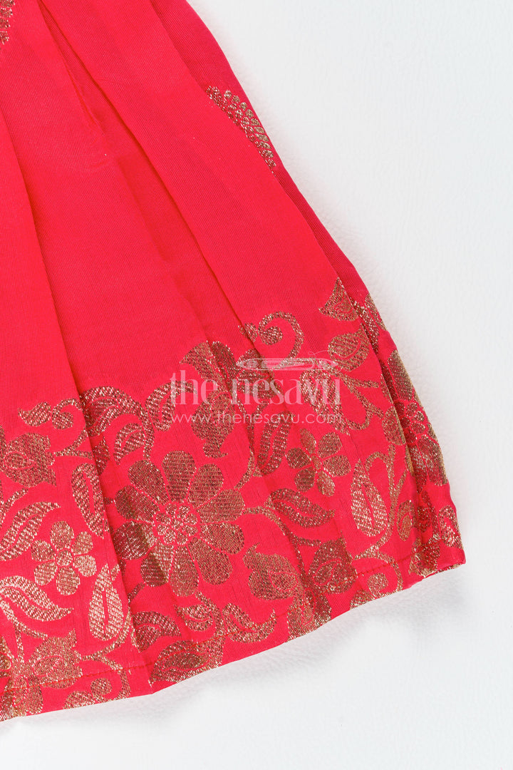 The Nesavu Girls Kanchi Silk Frock Traditional Silk Frock in Red for Celebrations and Photos Nesavu Nesavu Traditional Silk Frock With Woven Texture For Festive Occasion