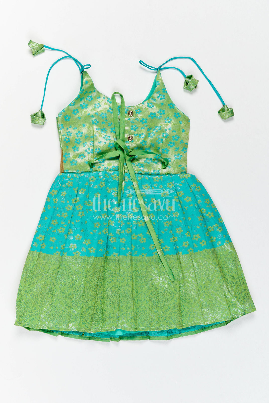 The Nesavu Girls Kanchi Silk Frock Traditional Silk Frock in Turquoise for Celebrations and Photos Nesavu Nesavu Traditional Silk Frock In Turquoise For Parties And Memorable