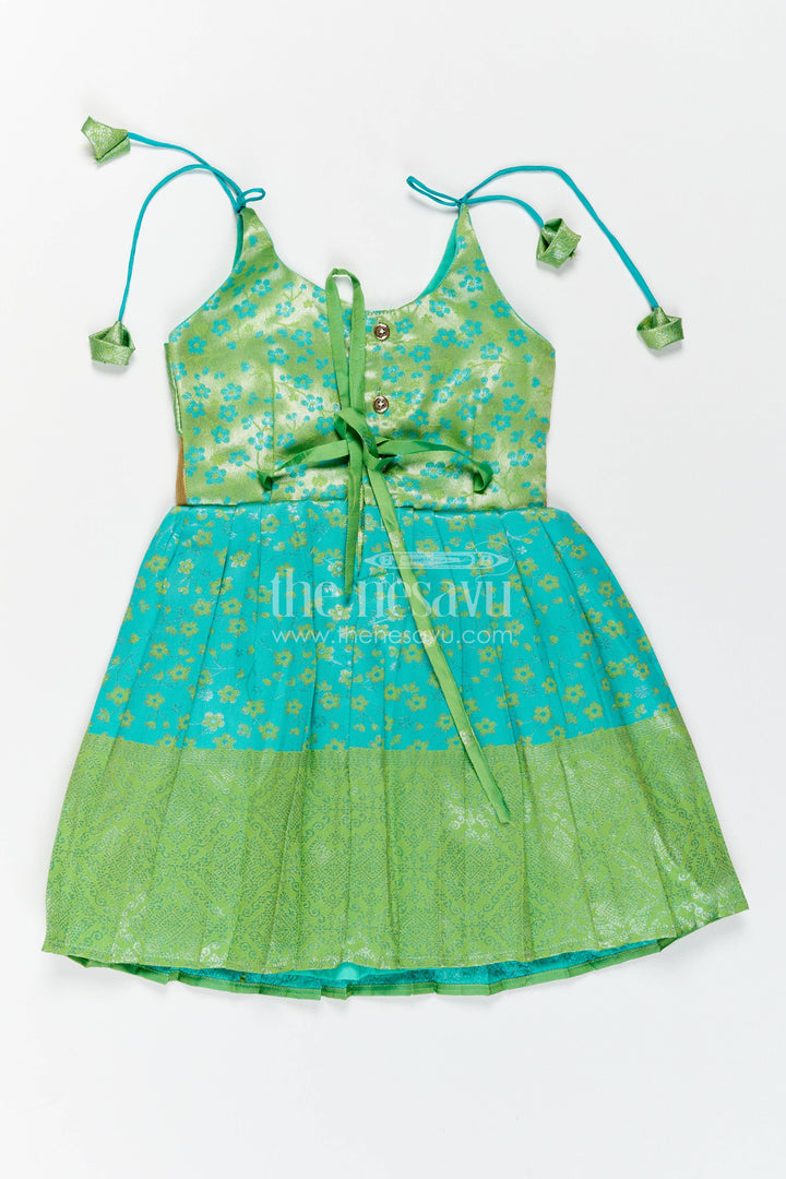 The Nesavu Girls Kanchi Silk Frock Traditional Silk Frock in Turquoise for Celebrations and Photos Nesavu Nesavu Traditional Silk Frock In Turquoise For Parties And Memorable