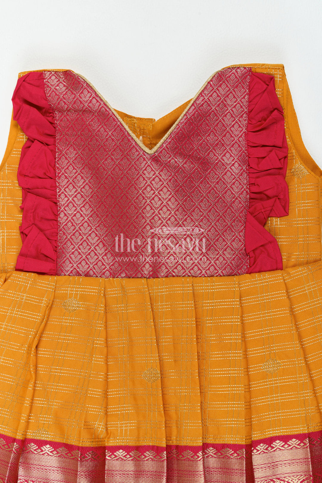 The Nesavu Girls Kanchi Silk Frock Traditional Silk Frock in Yellow for Milestone Days Nesavu Nesavu Traditional Silk Frock In Yellow For Parties And Memorable