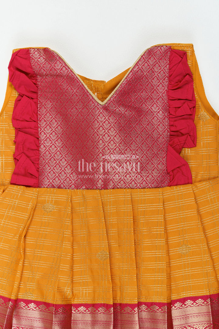 The Nesavu Girls Kanchi Silk Frock Traditional Silk Frock in Yellow for Milestone Days Nesavu Nesavu Traditional Silk Frock In Yellow For Parties And Memorable