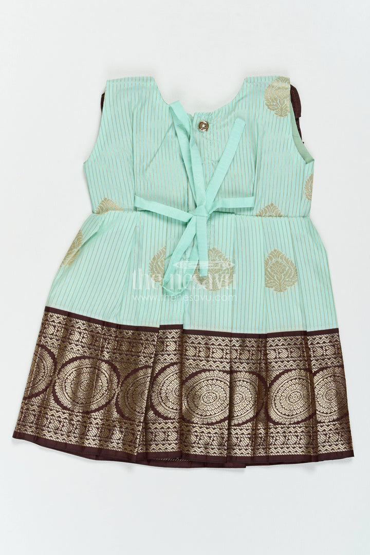 The Nesavu Girls Kanchi Silk Frock Traditional Silk Frock with Jacquard Weave for Weddings and Parties Nesavu Nesavu Traditional Silk Frock In Turquoise For Milestone Days