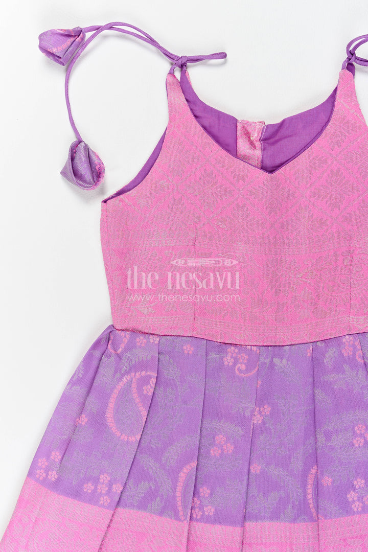 The Nesavu Girls Kanchi Silk Frock Traditional Silk Frock with Woven Texture for Weddings and Parties Nesavu Nesavu Traditional Silk Frock In Purple With Woven For Milestone Days
