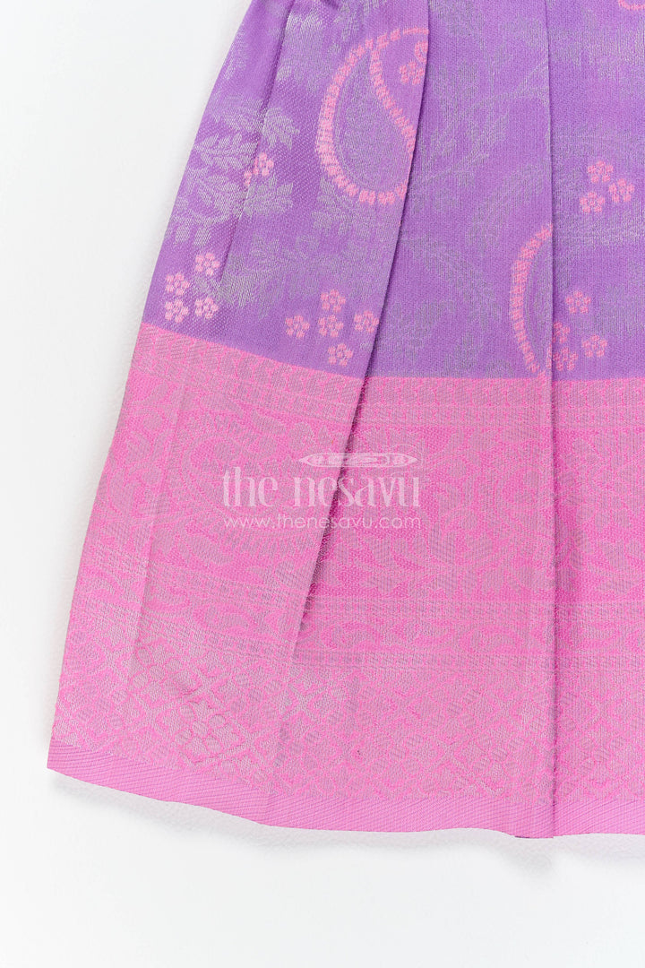 The Nesavu Girls Kanchi Silk Frock Traditional Silk Frock with Woven Texture for Weddings and Parties Nesavu Nesavu Traditional Silk Frock In Purple With Woven For Milestone Days