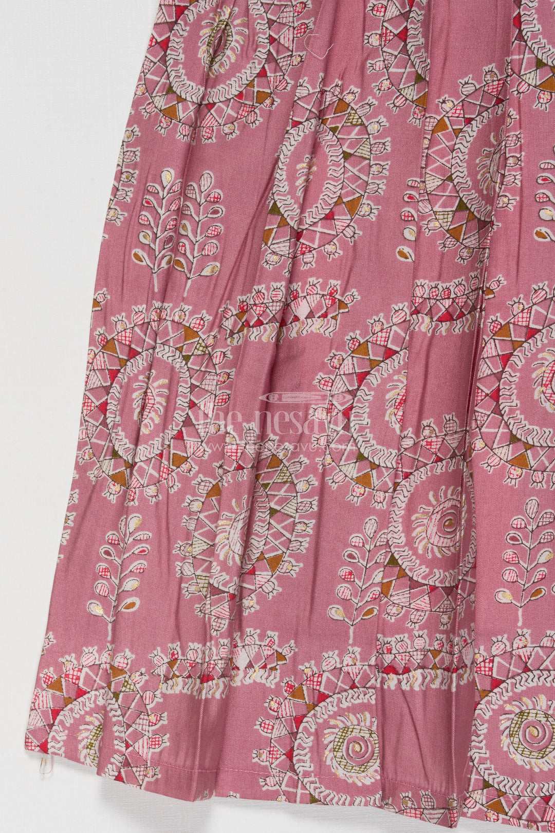 The Nesavu Girls Silk Gown Traditional Silk Gown for Girls for Weddings and Festive Events Nesavu Nesavu girls traditional silk gown with mandala print and sequin belt for weddings and poojas