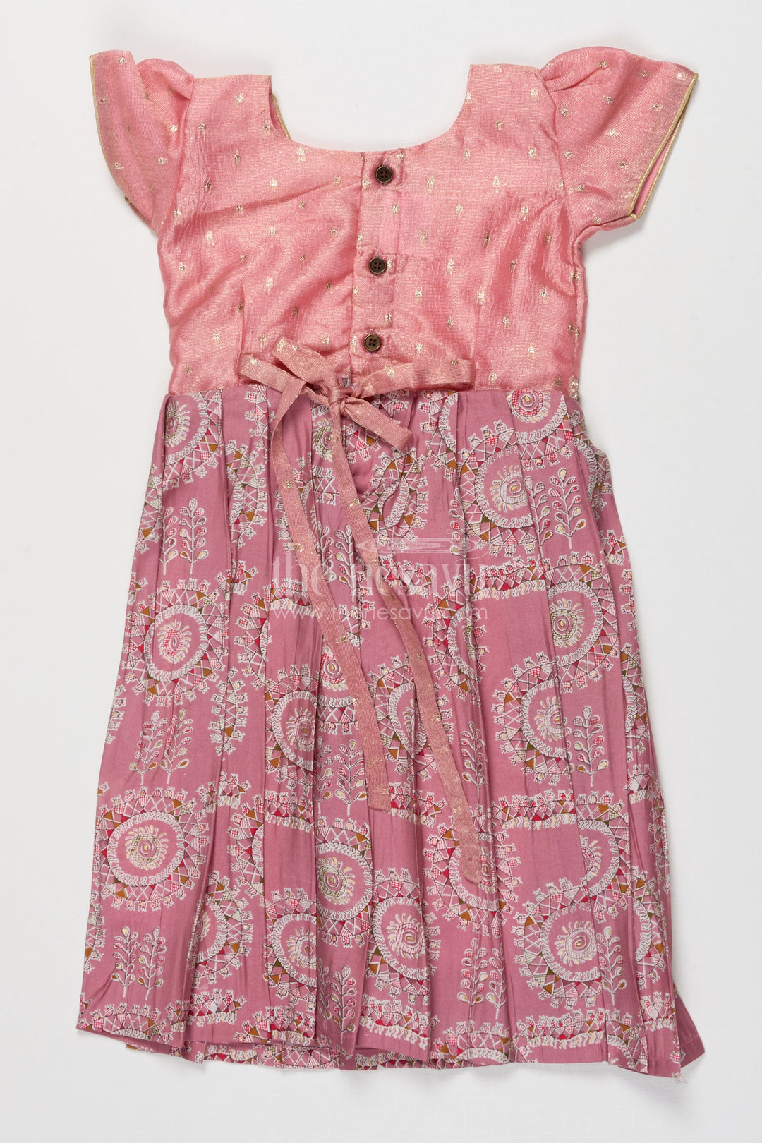 The Nesavu Girls Silk Gown Traditional Silk Gown for Girls for Weddings and Festive Events Nesavu Nesavu girls traditional silk gown with mandala print and sequin belt for weddings and poojas