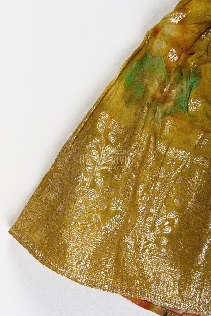 The Nesavu Girls Lehenga Choli Traditional Silk Lehenga for Girls Festive Dupatta Set Nesavu Nesavu Traditional Girls Silk Lehenga Set Pink Embellished Choli Yellow Printed Skirt