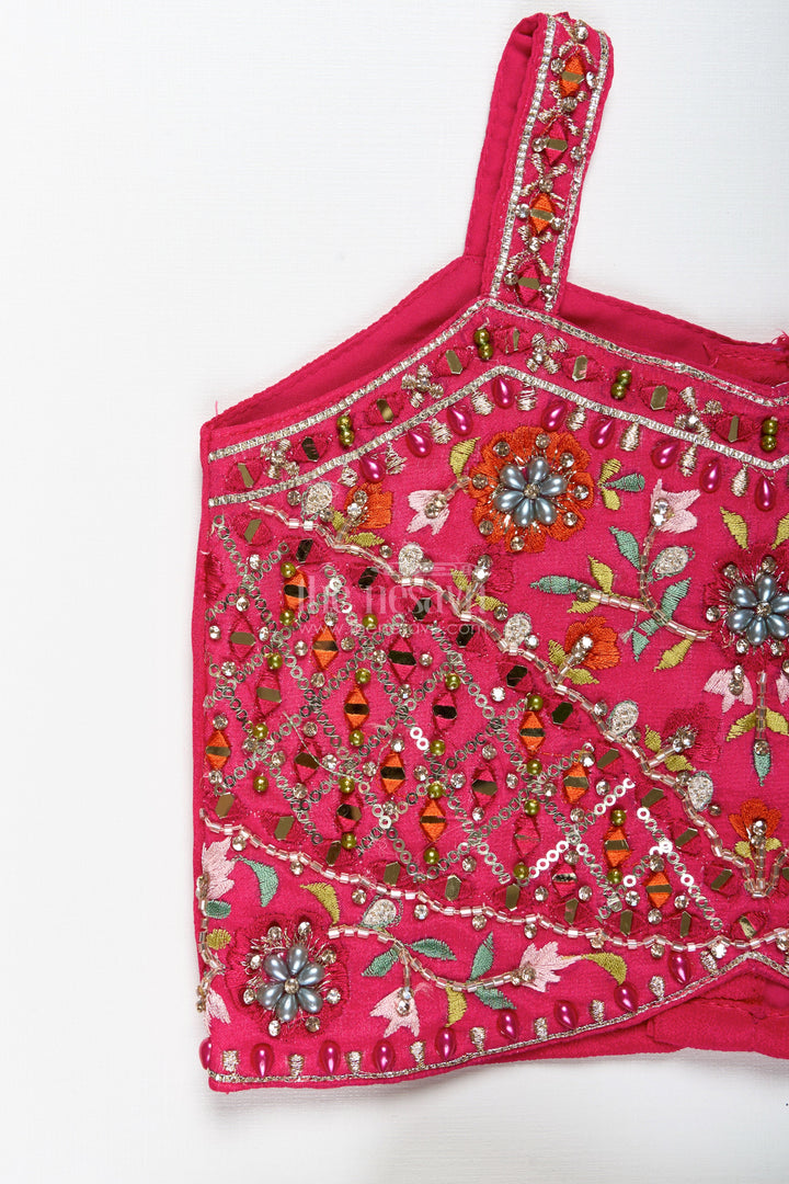 The Nesavu Girls Lehenga Choli Traditional Silk Lehenga for Girls Festive Dupatta Set Nesavu Nesavu Traditional Girls Silk Lehenga Set Pink Embellished Choli Yellow Printed Skirt