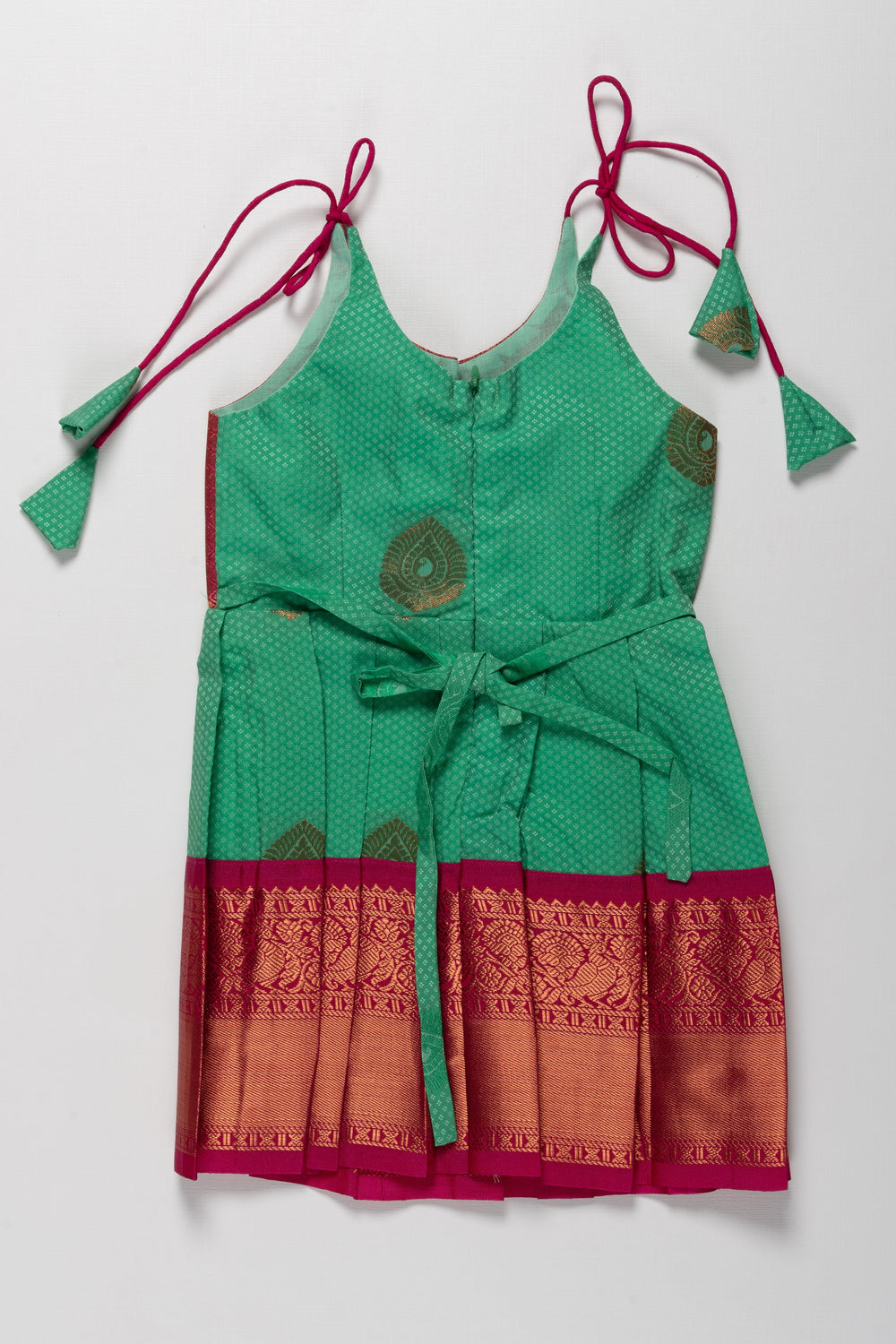 The Nesavu Tie-up Frock Traditional Silk Tie-Up Frock for Irubathiyettam and Namakaranam - Green and Maroon Nesavu Traditional Silk TieUp Frock for Girls Green and Maroon | Festive Wear | The Nesavu