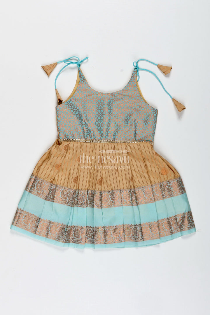 The Nesavu Tie-up Frock Traditional Tie-Up Frock for Baby Girls in Kanchi Silk Ideal for Festivals Nesavu 14 (6M) / Cream / Style 1 SF993DA-14 Nesavu Traditional Tie-Up Baby Girl Frock In Semi Silk Ethnic Dress For Festive Celebrations