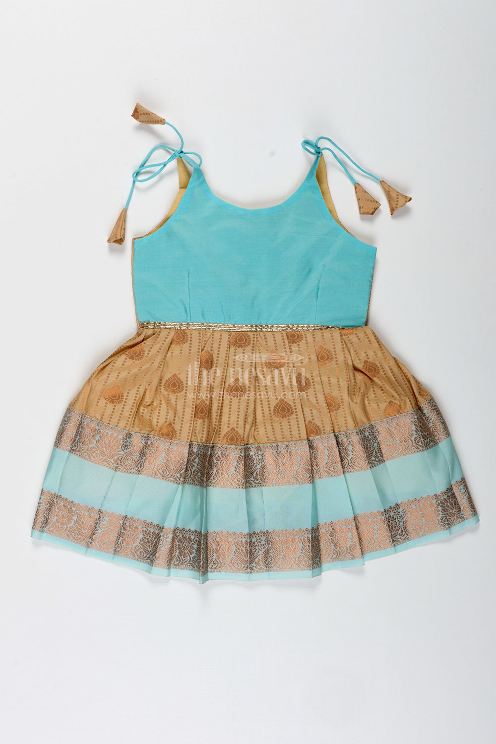 The Nesavu Tie-up Frock Traditional Tie-Up Frock for Baby Girls in Kanchi Silk Ideal for Festivals Nesavu 14 (6M) / Cream / Style 2 SF993DB-14 Nesavu Traditional Tie-Up Baby Girl Frock In Semi Silk Ethnic Dress For Festive Celebrations