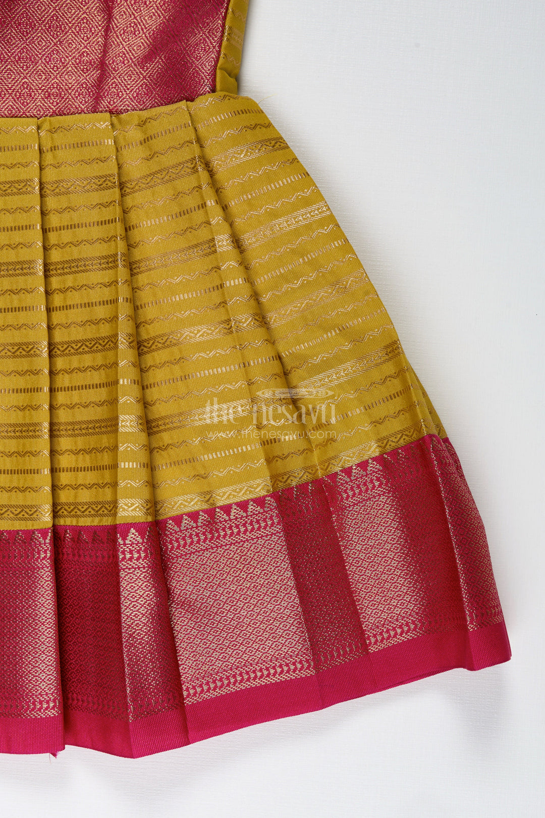 The Nesavu Tie-up Frock Traditional Tie-Up Frock for Baby Girls in Mustard and Pink Perfect for Weddings Nesavu Nesavu Mustard And Pink Baby Girl Silk Frock Ethnic Tie-Up Dress For Weddings