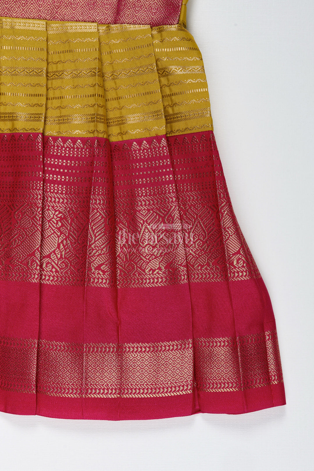 The Nesavu Tie-up Frock Traditional Tie-Up Frock for Baby Girls in Mustard and Pink Perfect for Weddings Nesavu Nesavu Mustard And Pink Baby Girl Silk Frock Ethnic Tie-Up Dress For Weddings