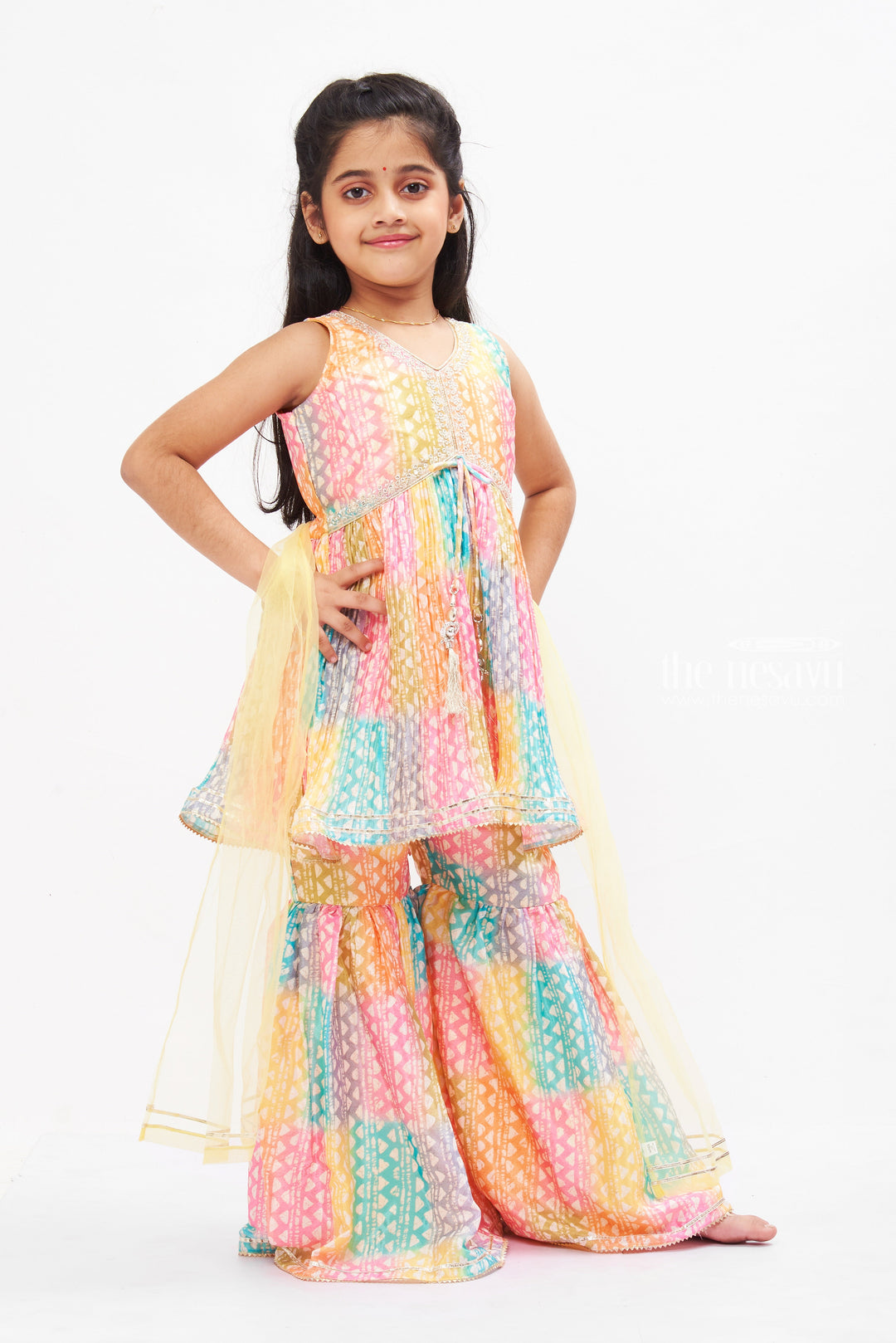 The Nesavu Girls Sharara / Plazo Set Traditional & Trendy Girls Festive Kurti with Sharara Set Nesavu Buy Girls Ethnic Kurti Sharara Set | Colorful Festive Wear for Kids | The Nesavu