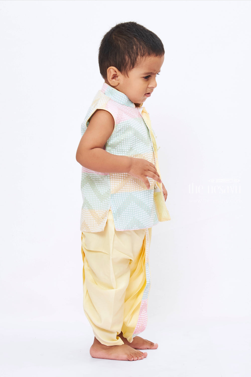 The Nesavu Boys Dothi Set Trending Kurtas and Dhotis Set for Boys - South Indian Elegance in Silk Nesavu Boys Silk Dhoti Kurta Set | Traditional Trending South Indian Attire | The Nesavu