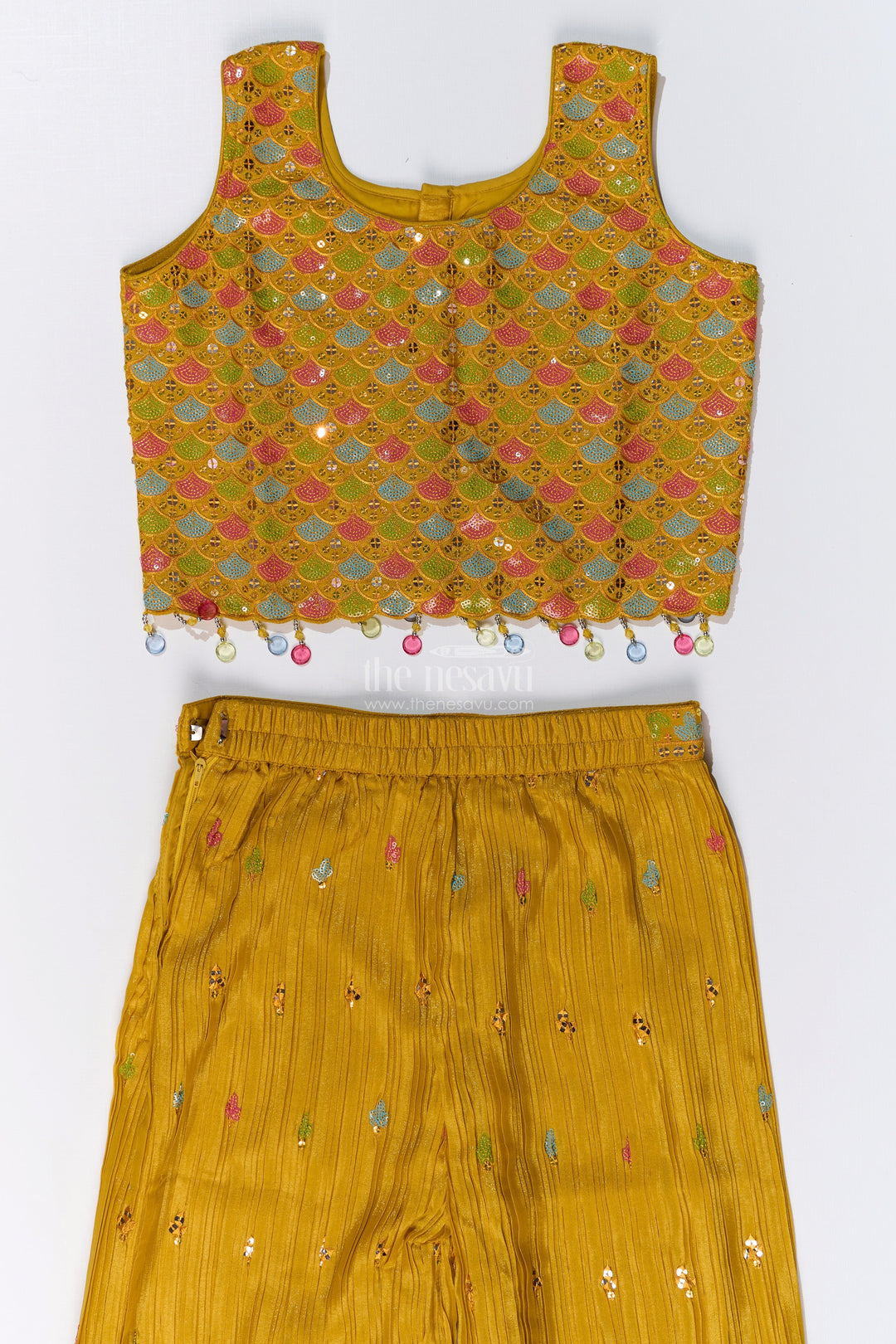 The Nesavu Girls Sharara / Plazo Set Trendy Beautiful Kurti Plazo Set for Girls with Embroidered Georgette and Mirror Work Nesavu Trendy Beautiful Kurti Plazo Set Girls Embroidered Georgette Mirror Work | The Nesavu