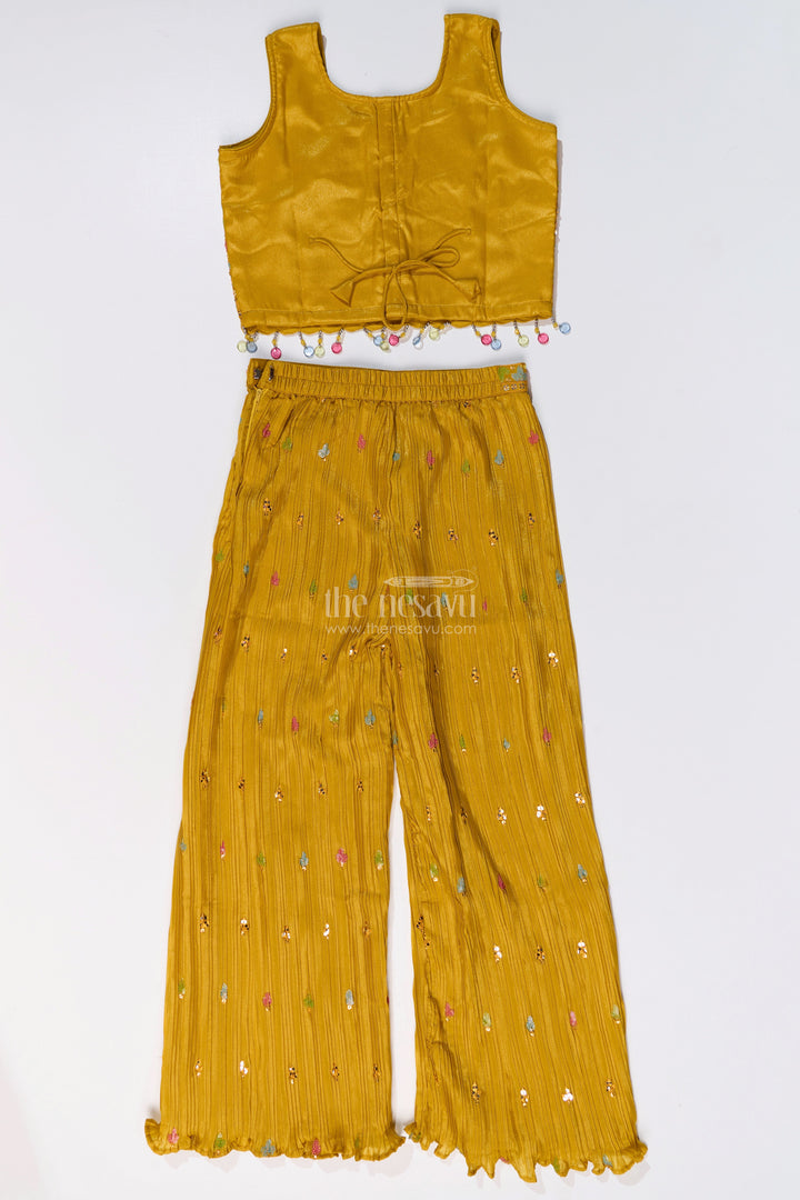 The Nesavu Girls Sharara / Plazo Set Trendy Beautiful Kurti Plazo Set for Girls with Embroidered Georgette and Mirror Work Nesavu Trendy Beautiful Kurti Plazo Set Girls Embroidered Georgette Mirror Work | The Nesavu