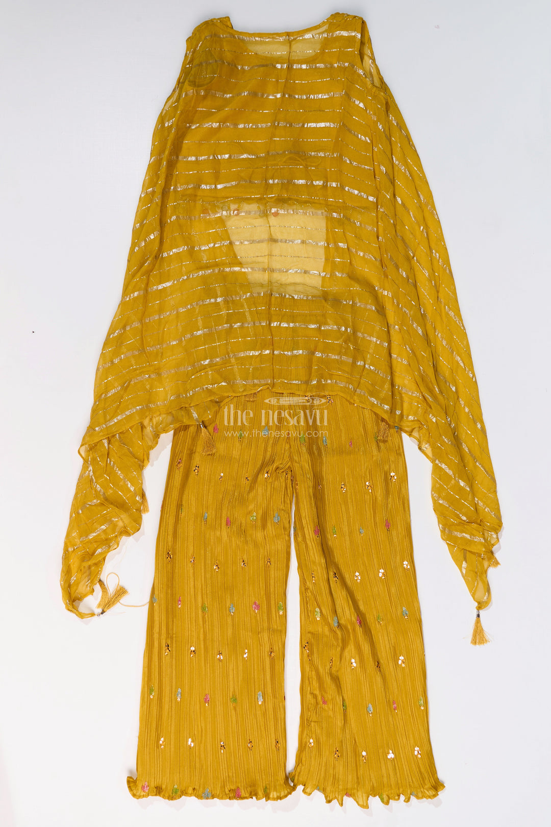 The Nesavu Girls Sharara / Plazo Set Trendy Beautiful Kurti Plazo Set for Girls with Embroidered Georgette and Mirror Work Nesavu Trendy Beautiful Kurti Plazo Set Girls Embroidered Georgette Mirror Work | The Nesavu