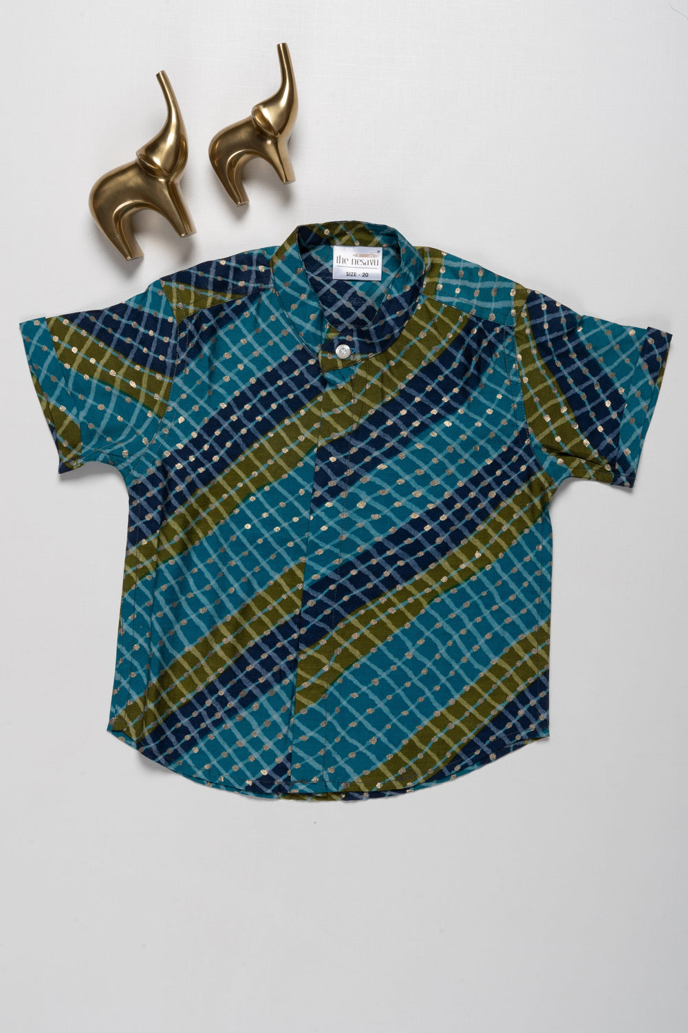 The Nesavu Boys Cotton Shirt Trendy Boys Chanderi Shirt with Diagonal Stripes in Blue and Green Nesavu 16 (1Y) / Blue / Chanderi BS151B-16 Trendy Boys Chanderi Shirt with Diagonal Stripes in Blue and Green | The Nesavu