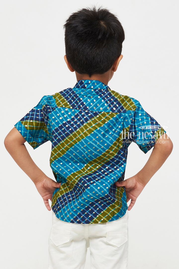 The Nesavu Boys Cotton Shirt Trendy Boys Chanderi Shirt with Diagonal Stripes in Blue and Green Nesavu Trendy Boys Chanderi Shirt with Diagonal Stripes in Blue and Green | The Nesavu