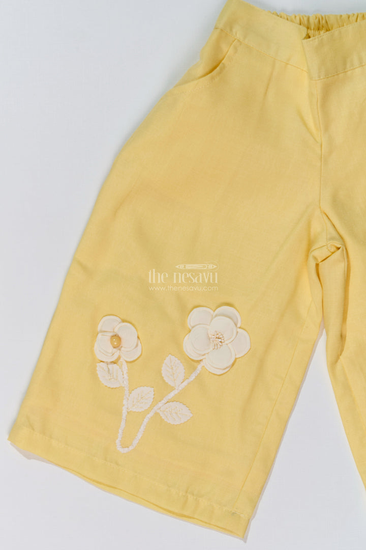 The Nesavu Girls Co-Ord Sets Trendy Casual Summer Outfits for Girls with Floral Embroidery and Wide-Leg Plazo Nesavu Trendy Casual Summer Outfits Girls Floral Embroidery Wide-Leg Plazo | The Nesavu