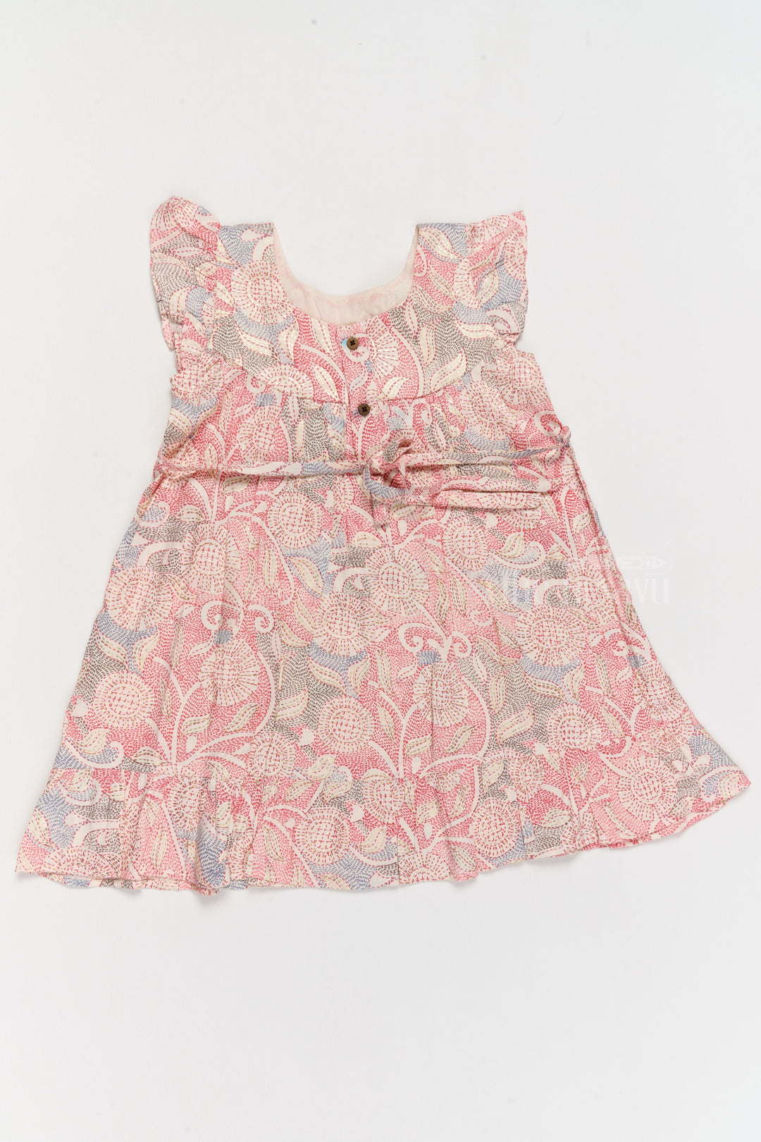 The Nesavu Girls Cotton Frock Trendy Girls Casual Cotton Dress with Chic Floral Patterns and Soft Rayon Fabric Nesavu Girls Casual Cotton Dress Earthy Floral Print Lace Details Ruffle Hemline | The Nesavu