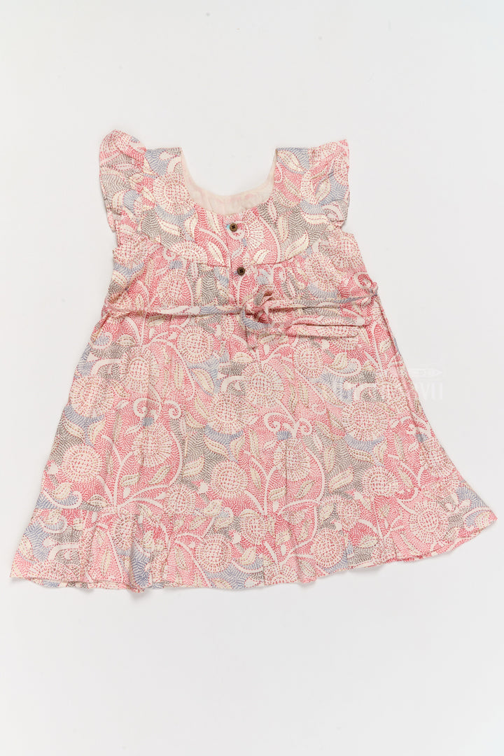 The Nesavu Girls Cotton Frock Trendy Girls Casual Cotton Dress with Chic Floral Patterns and Soft Rayon Fabric Nesavu Girls Casual Cotton Dress Earthy Floral Print Lace Details Ruffle Hemline | The Nesavu