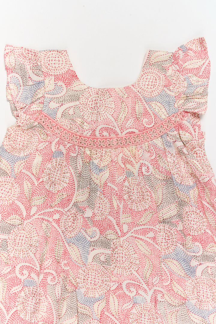 The Nesavu Girls Cotton Frock Trendy Girls Casual Cotton Dress with Chic Floral Patterns and Soft Rayon Fabric Nesavu Girls Casual Cotton Dress Earthy Floral Print Lace Details Ruffle Hemline | The Nesavu