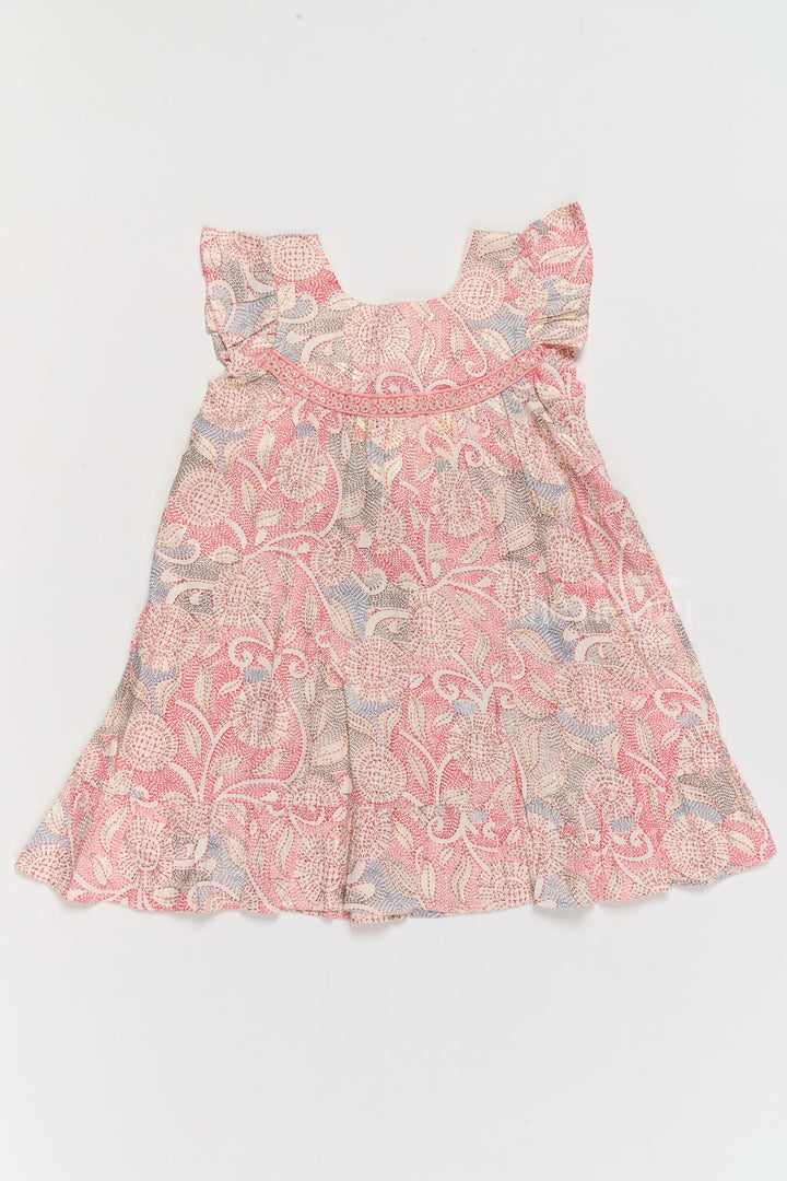 The Nesavu Girls Cotton Frock Trendy Girls Casual Cotton Dress with Chic Floral Patterns and Soft Rayon Fabric Nesavu Girls Casual Cotton Dress Earthy Floral Print Lace Details Ruffle Hemline | The Nesavu