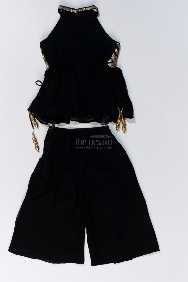 The Nesavu Girls Sharara / Plazo Set Trendy Green Plazo Set for Girls with Georgette Embroidery and Sequin Work Nesavu Trendy Green Plazo Set Girls Georgette Embroidery Sequin Work | The Nesavu