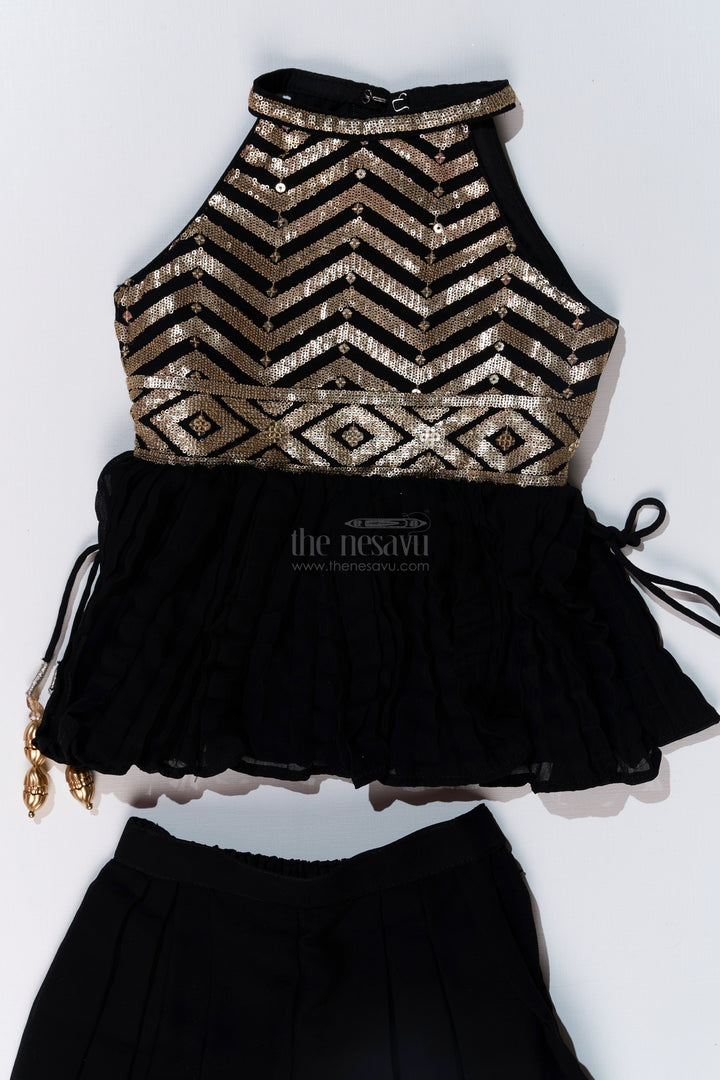 The Nesavu Girls Sharara / Plazo Set Trendy Green Plazo Set for Girls with Georgette Embroidery and Sequin Work Nesavu Trendy Green Plazo Set Girls Georgette Embroidery Sequin Work | The Nesavu