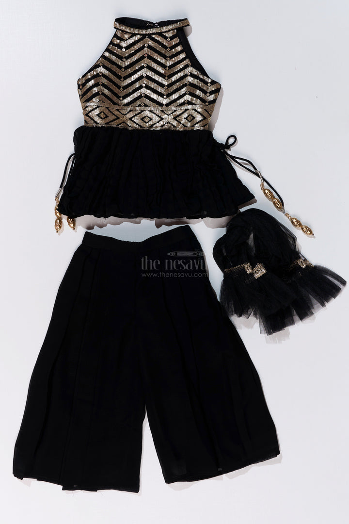 The Nesavu Girls Sharara / Plazo Set Trendy Green Plazo Set for Girls with Georgette Embroidery and Sequin Work Nesavu Trendy Green Plazo Set Girls Georgette Embroidery Sequin Work | The Nesavu