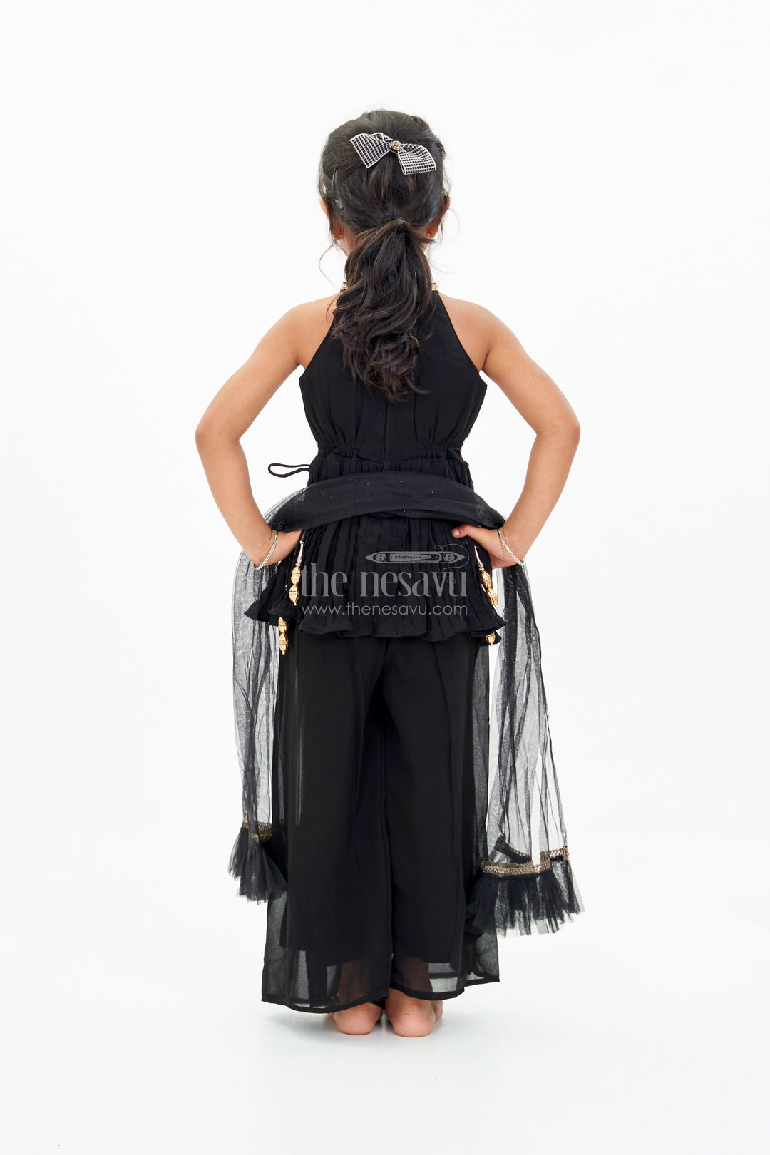 The Nesavu Girls Sharara / Plazo Set Trendy Green Plazo Set for Girls with Georgette Embroidery and Sequin Work Nesavu Trendy Green Plazo Set Girls Georgette Embroidery Sequin Work | The Nesavu