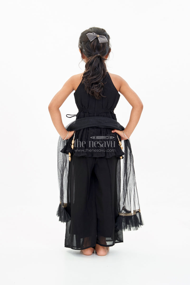 The Nesavu Girls Sharara / Plazo Set Trendy Green Plazo Set for Girls with Georgette Embroidery and Sequin Work Nesavu Trendy Green Plazo Set Girls Georgette Embroidery Sequin Work | The Nesavu