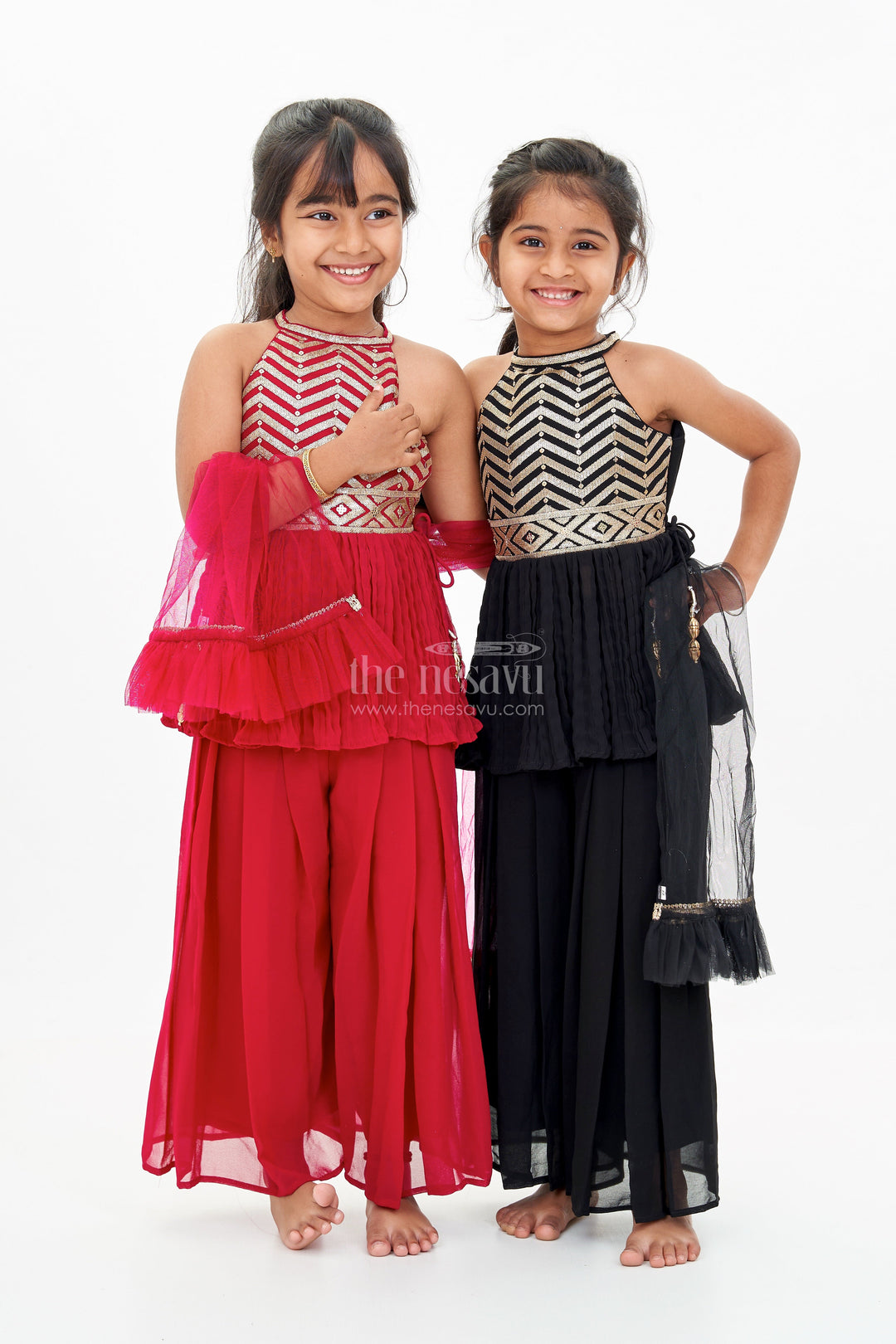 The Nesavu Girls Sharara / Plazo Set Trendy Green Plazo Set for Girls with Georgette Embroidery and Sequin Work Nesavu Trendy Green Plazo Set Girls Georgette Embroidery Sequin Work | The Nesavu