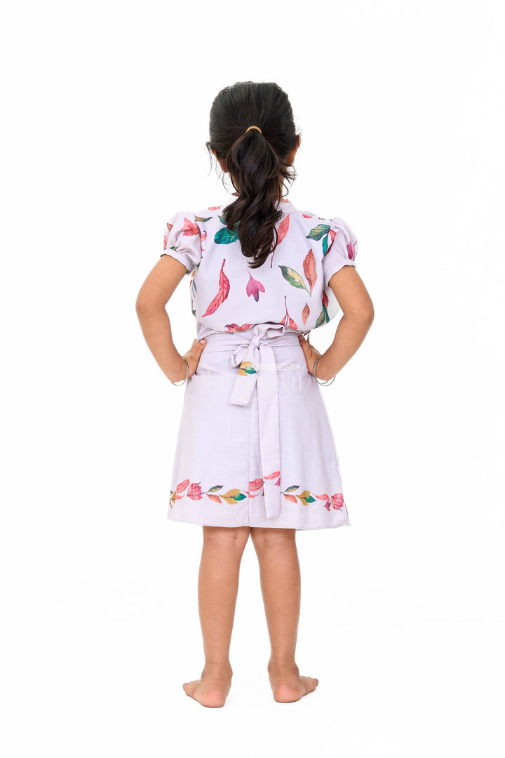 The Nesavu Girls Cotton Frock Trendy Indo Western Girls Cotton Frock with Floral Patterns and Waist Tie-Up Nesavu Indo Western Girls Cotton Frock Floral Pleats Belt | The Nesavu