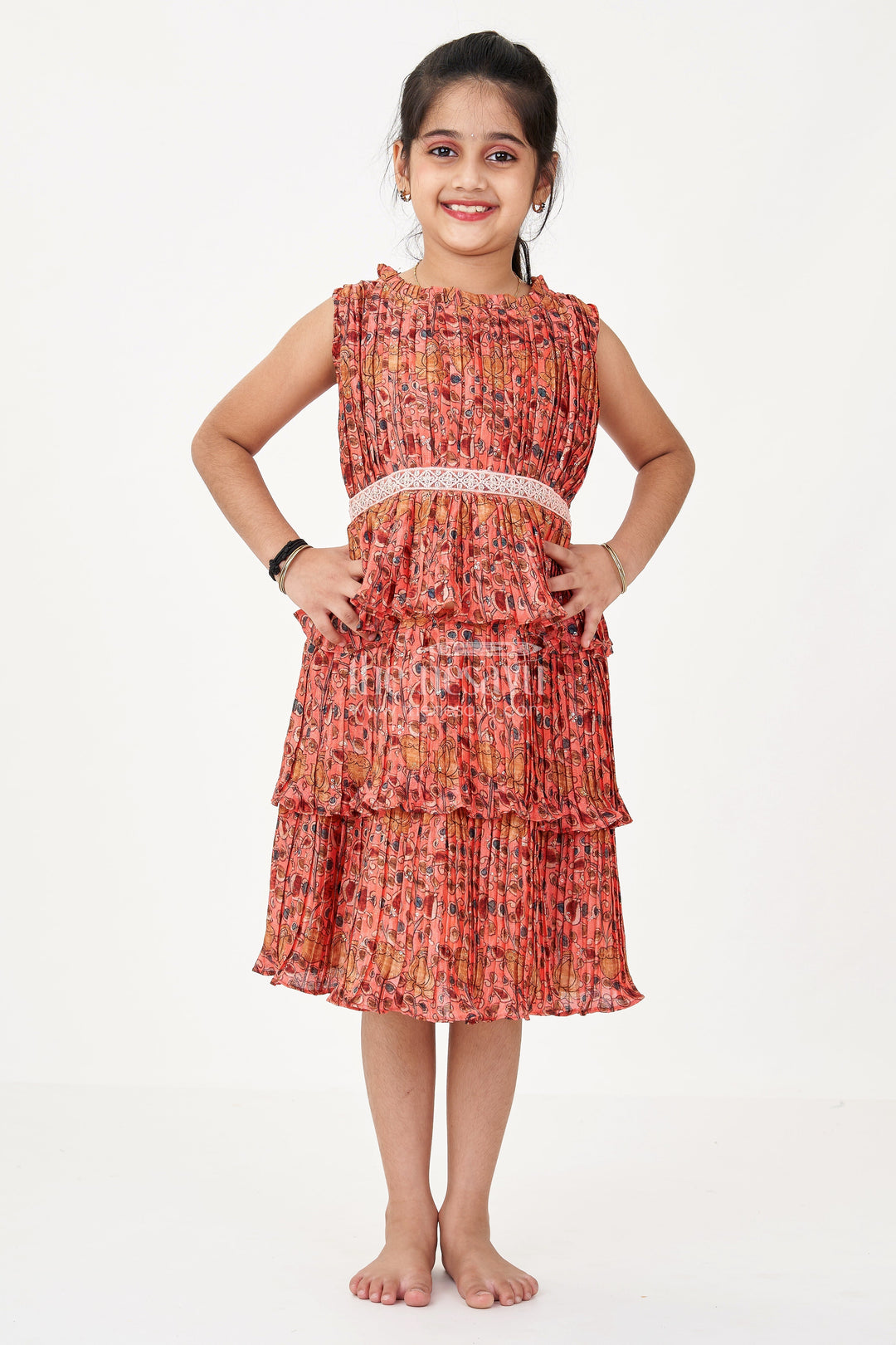 The Nesavu Girls Fancy Frock Trendy Online Frock for Girls with Pleated Chinon Silk and Ruffled Layers Nesavu Trendy Online Frock Girls Pleated Chinon Silk Ruffled Layers | The Nesavu