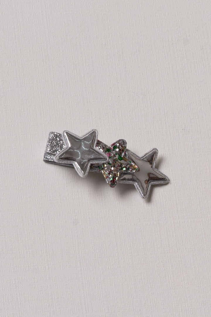 The Nesavu Hair Clip Triple Star Glitter Hair Clip for Girls Nesavu White JHCL69E Girls Glitter Star Hair Clip | Sparkling Accessory for Everyday Glam | The Nesavu