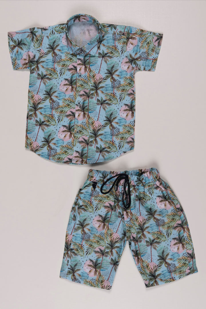 The Nesavu Boys Casual Set Tropical Palm Tree Boys Shorts and Shirt Set Nesavu 16 (1Y) / Blue BCS005A-16 Boys Casual Two-Piece Set with Shorts and Shirt | Comfortable Summer Outfit | The Nesavu