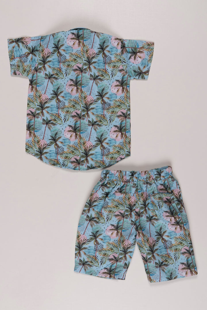 The Nesavu Boys Casual Set Tropical Palm Tree Boys Shorts and Shirt Set Nesavu Boys Casual Two-Piece Set with Shorts and Shirt | Comfortable Summer Outfit | The Nesavu