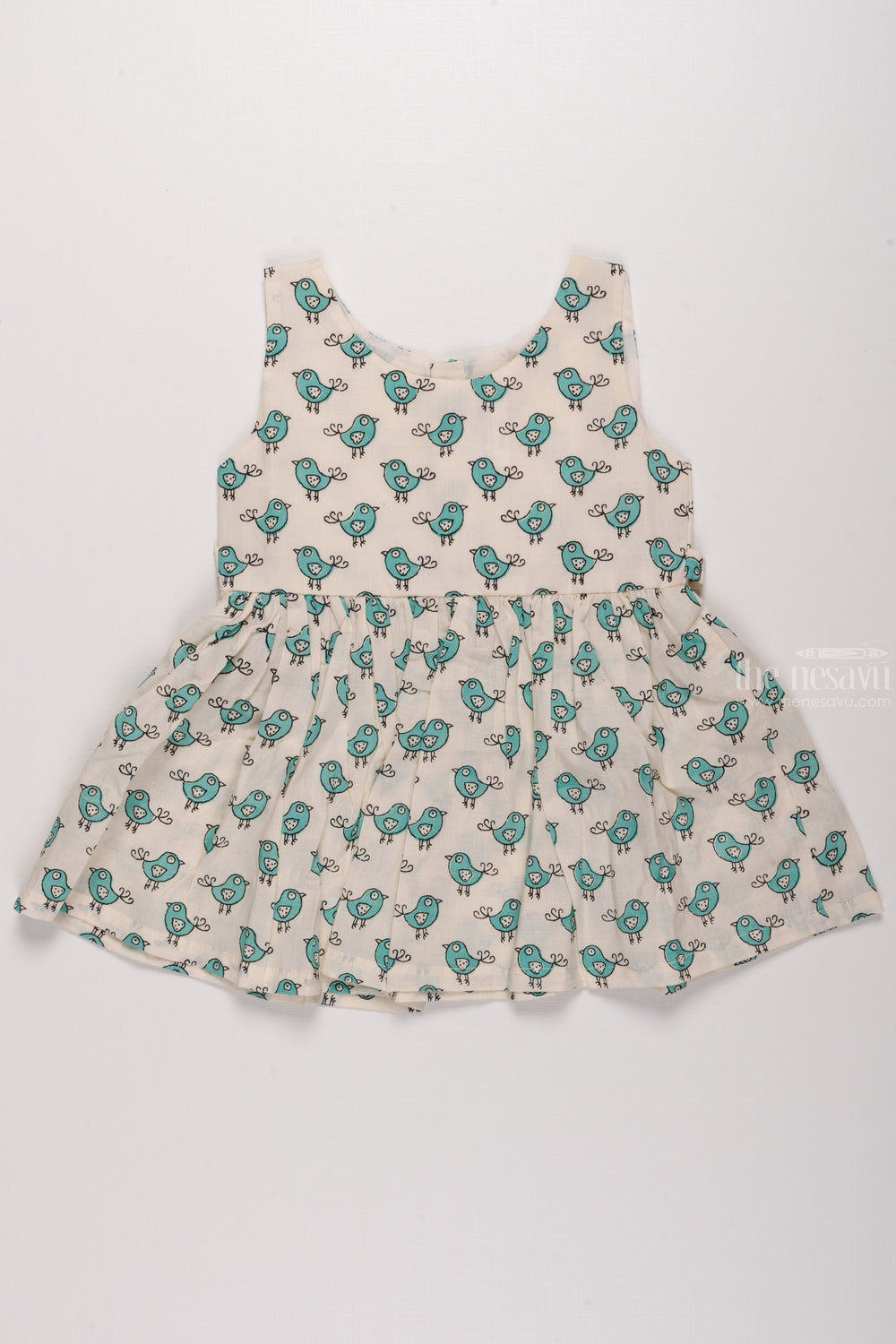 The Nesavu Baby Cotton Frocks Tweeting Tales: Charming Bird-Printed Baby Cotton Frock Nesavu 12 (3M) / White / Cotton BFJ491A-12 Stylish Baby Frock Designs | Trendsetting Dresses for Little Ones | The Nesavu