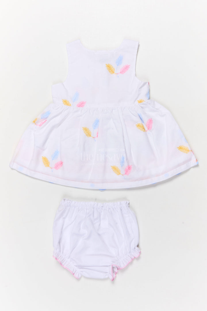 The Nesavu Baby Cotton Frocks Two-piece Baby Frock Set with Floral Embroidery and Bloomers Nesavu Baby frock set with embroidery and bloomers for comfortable everyday wear