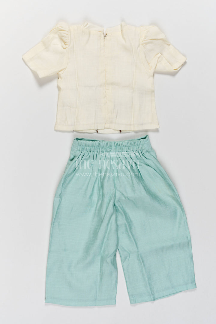 The Nesavu Girls Casual Set Two Piece Co Ord Set for Girls in Turquoise with an Occasion Ready Finish Nesavu Nesavu Two Piece Co Ord Set For Girls In Turquoise With Floral
