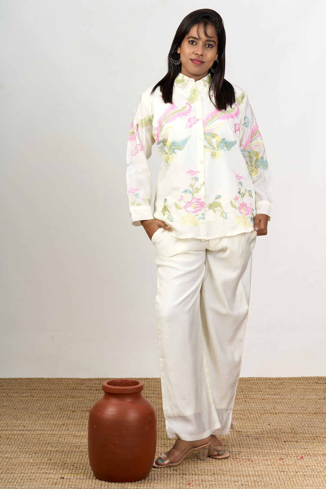 The Nesavu Womens Co-Ord Sets Two Piece Co Ord Set for Women with Subtle Embroidery and Classic Fit Nesavu Two Piece Cotton Co Ord Set Women Subtle Embroidery Classic Fit | The Nesavu