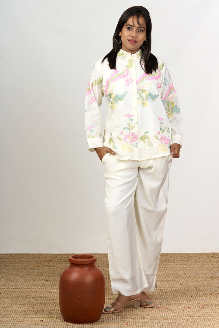 The Nesavu Womens Co-Ord Sets Two Piece Co Ord Set for Women with Subtle Embroidery and Classic Fit Nesavu Two Piece Cotton Co Ord Set Women Subtle Embroidery Classic Fit | The Nesavu