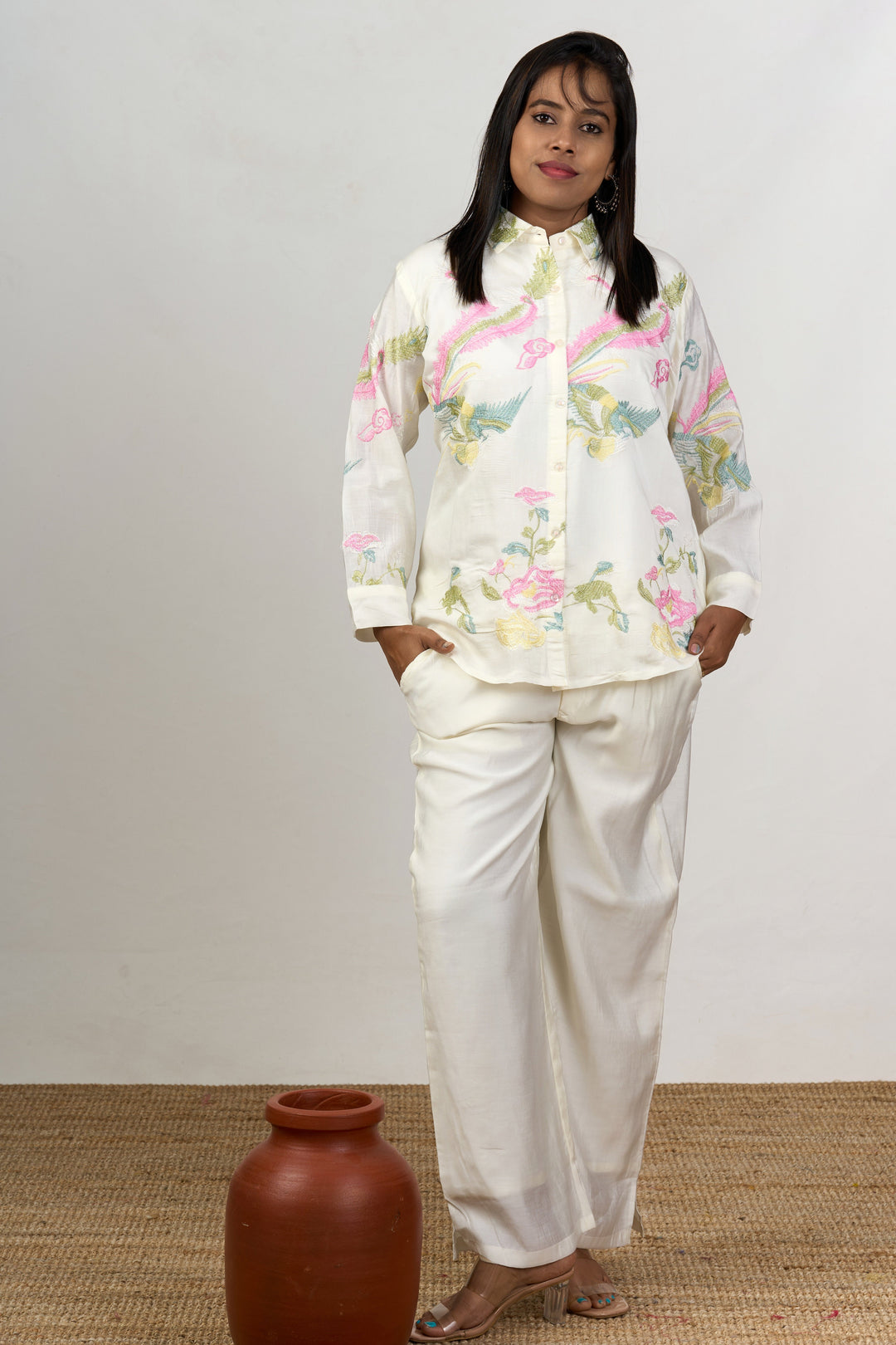 The Nesavu Womens Co-Ord Sets Two Piece Co Ord Set for Women with Subtle Embroidery and Classic Fit Nesavu Two Piece Cotton Co Ord Set Women Subtle Embroidery Classic Fit | The Nesavu