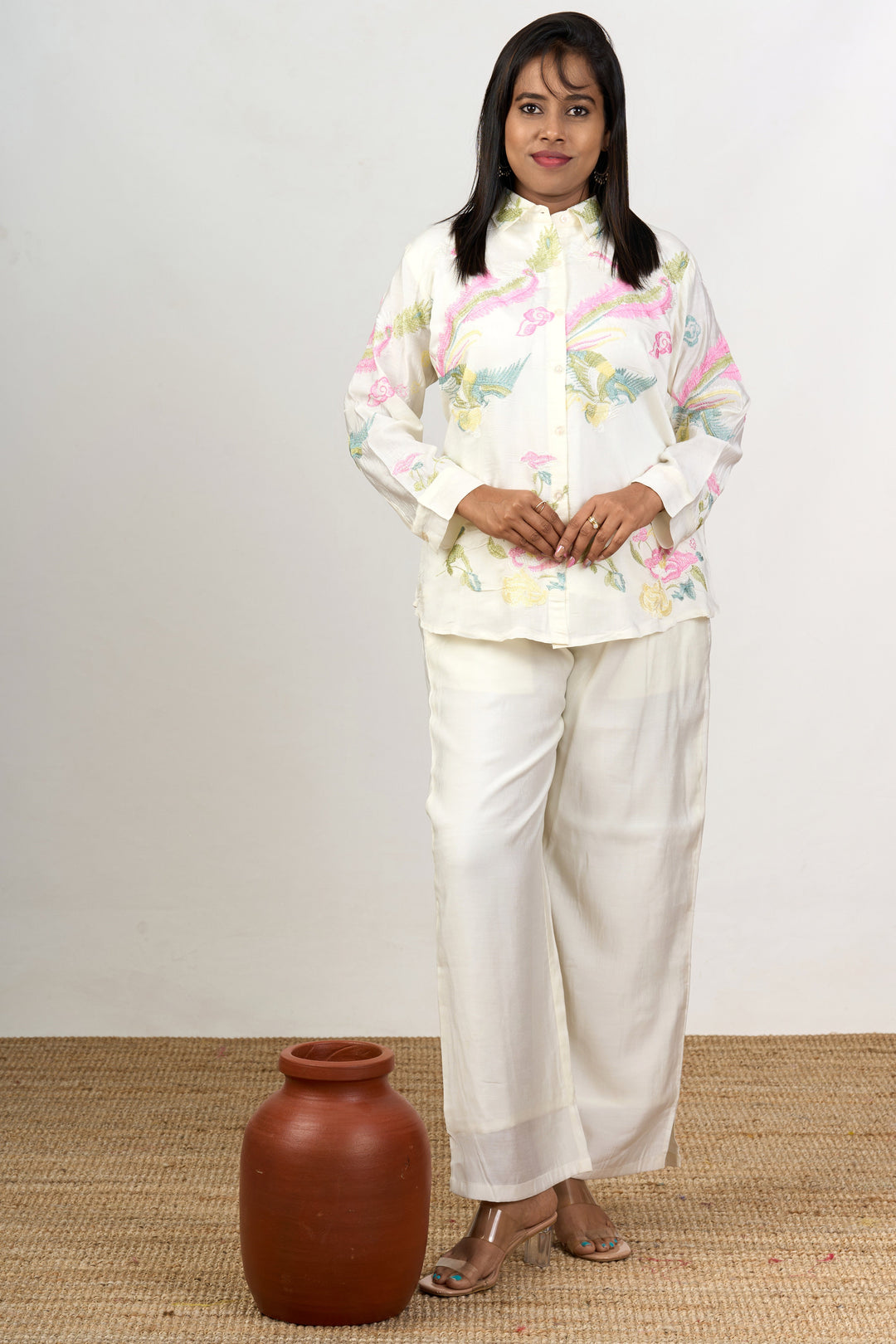 The Nesavu Womens Co-Ord Sets Two Piece Co Ord Set for Women with Subtle Embroidery and Classic Fit Nesavu Two Piece Cotton Co Ord Set Women Subtle Embroidery Classic Fit | The Nesavu